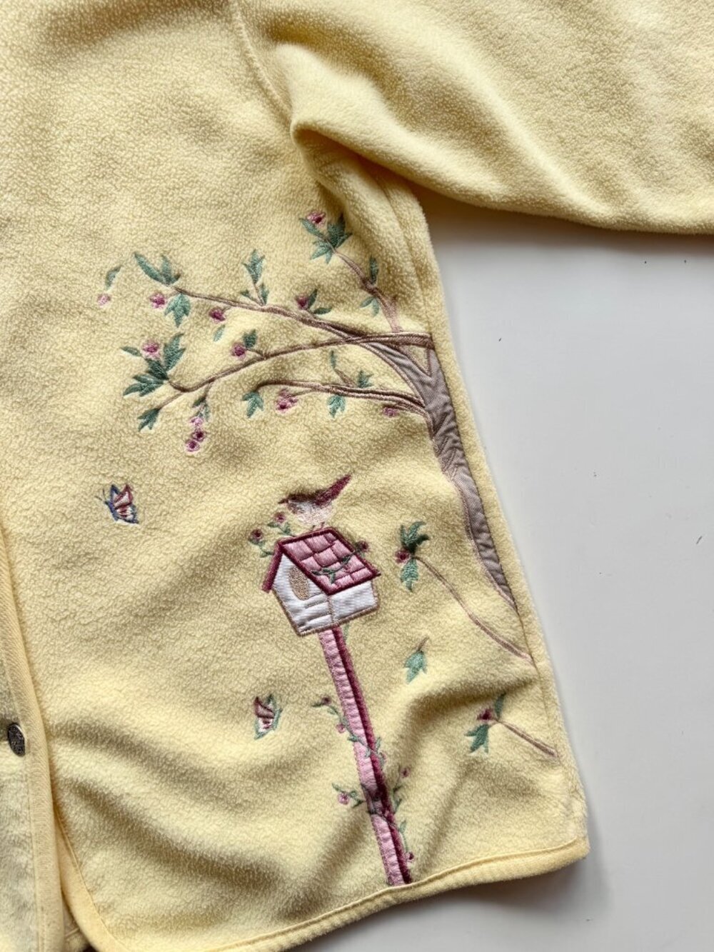 Vintage 00's NORTHERN REFLECTIONS Yellow Embroidered Bird Fleece Jacket, Size L - Picture 10 of 15